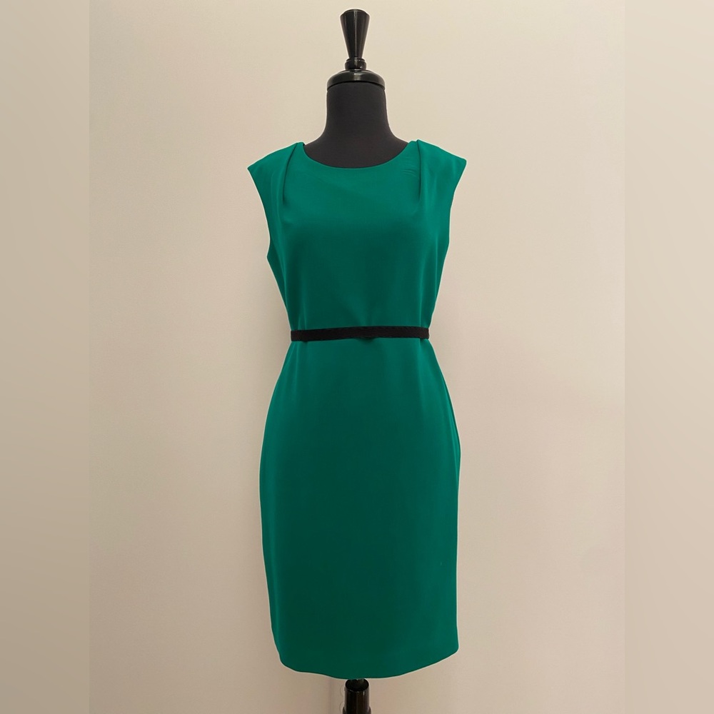 Emerald Green, mid weight, dress with belt.